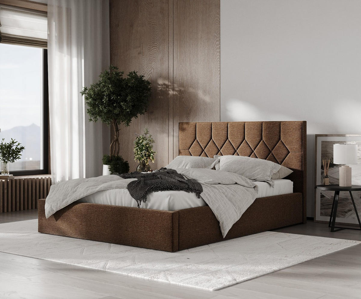 POLSTERBETT Brisa 160/200 cm Braun im Inari Stoff - Schwarz/Naturfarben, Holz/Holzwerkstoff (160/200cm) - AltaBeds