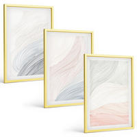 BILDER SET 3er Set - 40x60 cm Goldrahmen - Abstrakte Wellen, Karton, Pastell - Goldfarben, Kunststoff (40/60cm) - TULUP