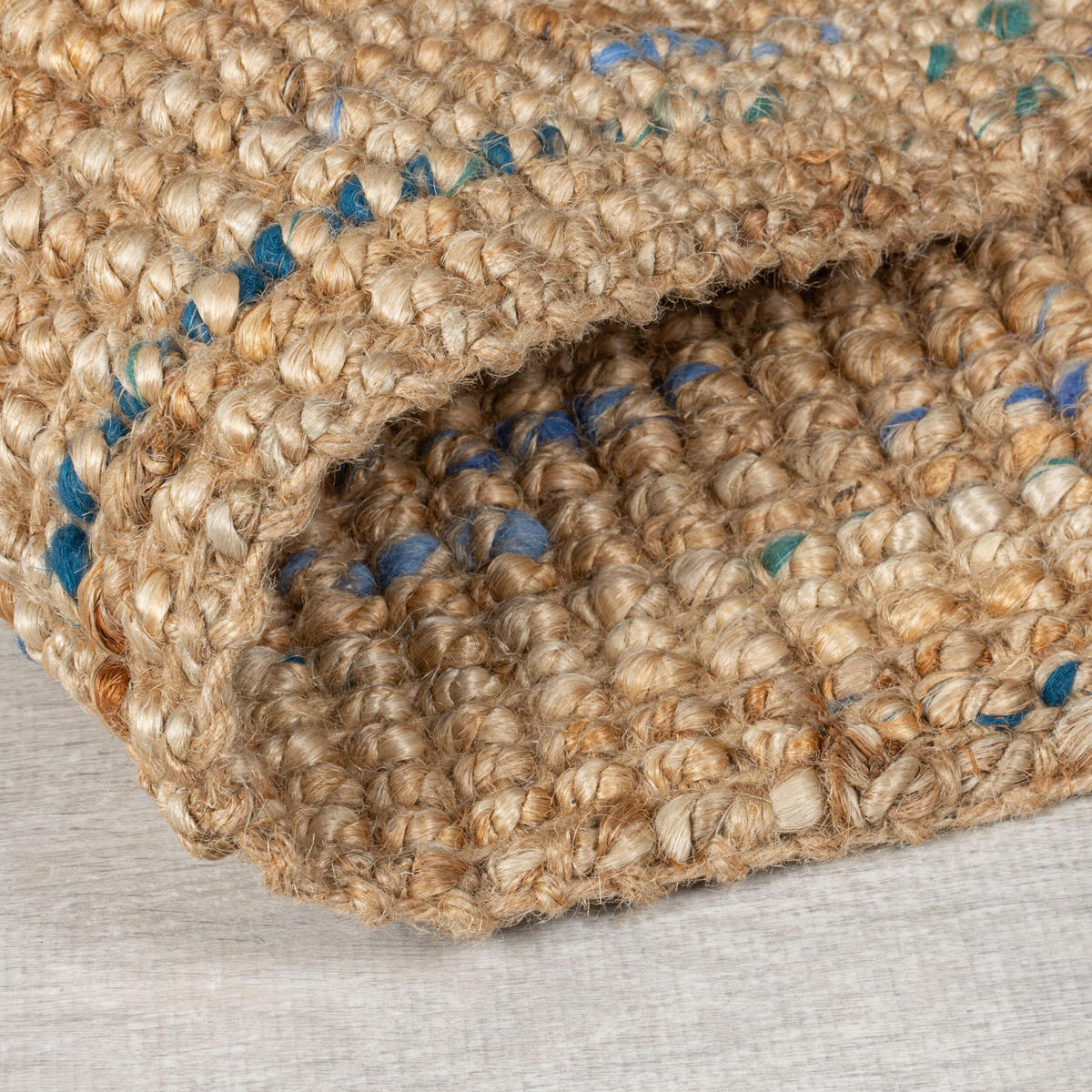 JUTETEPPICH Jute Naturbelassen, Wohnzimmer Natur-Blau Läufer 60x230 - Beige, Textil (60/230cm) - KADIMA DESIGN