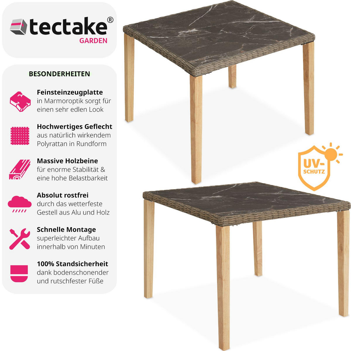 GARTENTISCH Tarent,93,5 x 93,5 x 75 cm,natur - Naturfarben, Kunststoff (93.5/93.5/75cm) - tectake