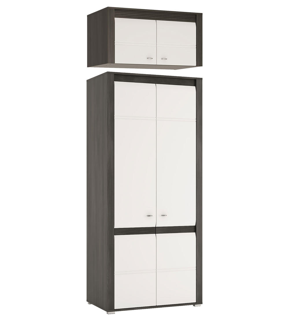 KLEIDERSCHRANK MIT AUFSATZ Sevilla schwarzkiefer / weiß hg 90 / 58 / 253cm - Weiß Hochglanz/Schwarz, Holz/Holzwerkstoff (90/253/58cm) - Feldmann-Wohnen