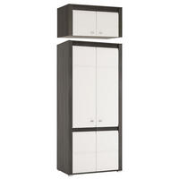 KLEIDERSCHRANK MIT AUFSATZ Sevilla schwarzkiefer / weiß hg 90 / 58 / 253cm - Weiß Hochglanz/Schwarz, Holz/Holzwerkstoff (90/253/58cm) - Feldmann-Wohnen