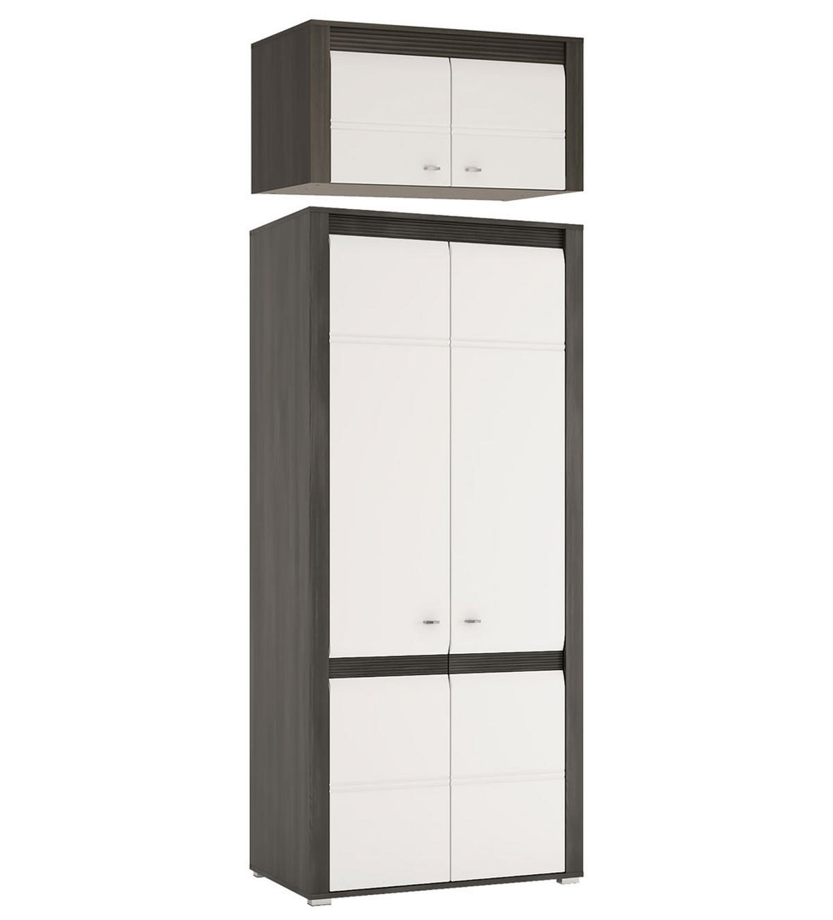 KLEIDERSCHRANK MIT AUFSATZ Sevilla schwarzkiefer / weiß hg 90 / 58 / 253cm - Weiß Hochglanz/Schwarz, Holz/Holzwerkstoff (90/253/58cm) - Feldmann-Wohnen