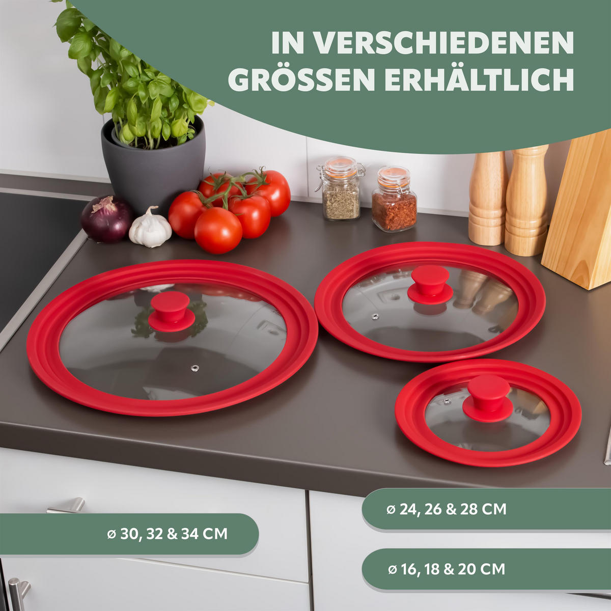 UNIVERSAL-GLASDECKEL, rot, Silikon, Edelstahl - Rot, Glas (20/20/5cm) - bremermann