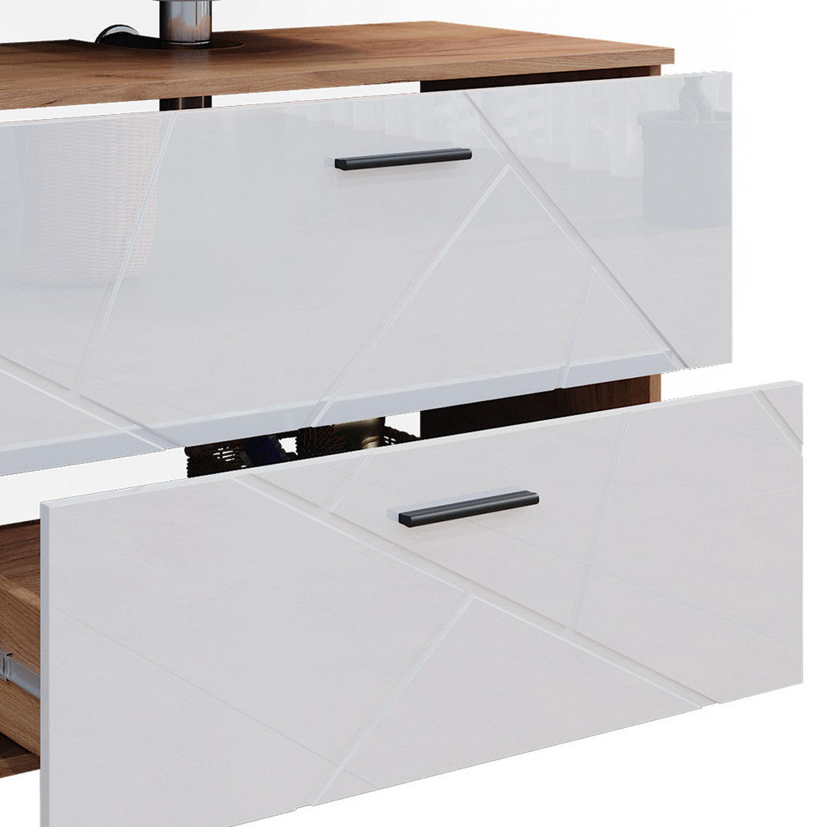 BADMÖBEL-SET Irma Weiß Hochglanz/Goldkraft Eiche 4 Teile - Honigeiche/Weiß Hochglanz, Holzwerkstoff (80/58/41cm) - Vicco