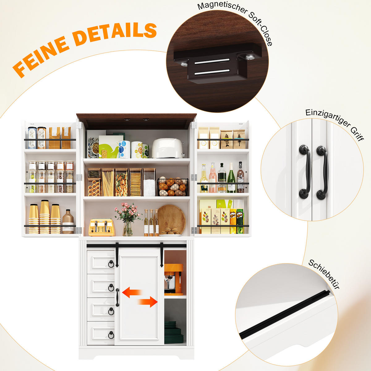 BUFFETSCHRANK Soft-Close Weiß 80/39.8/180 cm - Weiß, Holz (80/180/39.8cm) - PANGIVO
