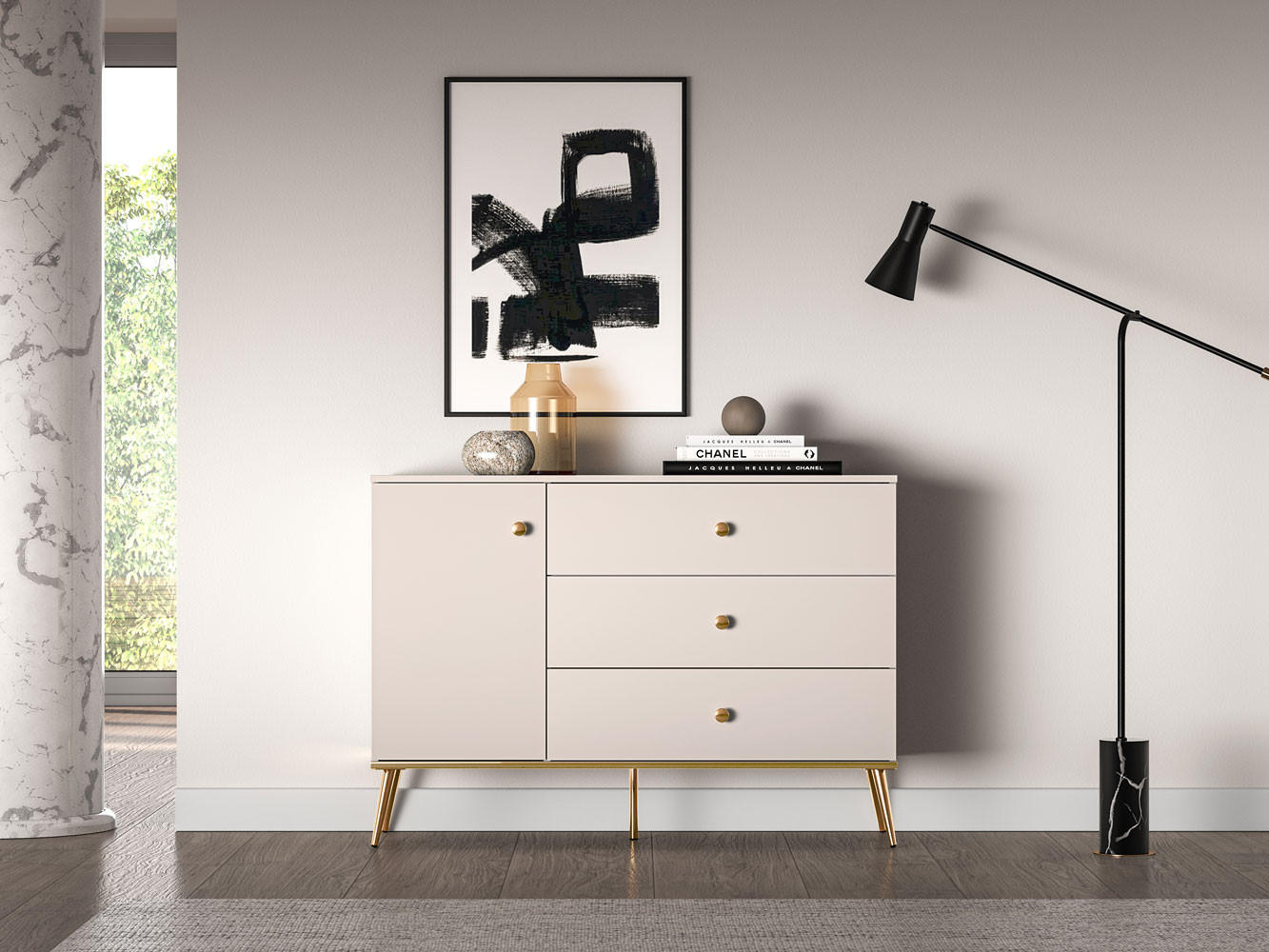 KOMMODE Selgin Kaschmir / Gold 120 / 40 / 85cm - Kaschmir/Goldfarben, Holz/Holzwerkstoff (120/85/40cm) - Feldmann-Wohnen