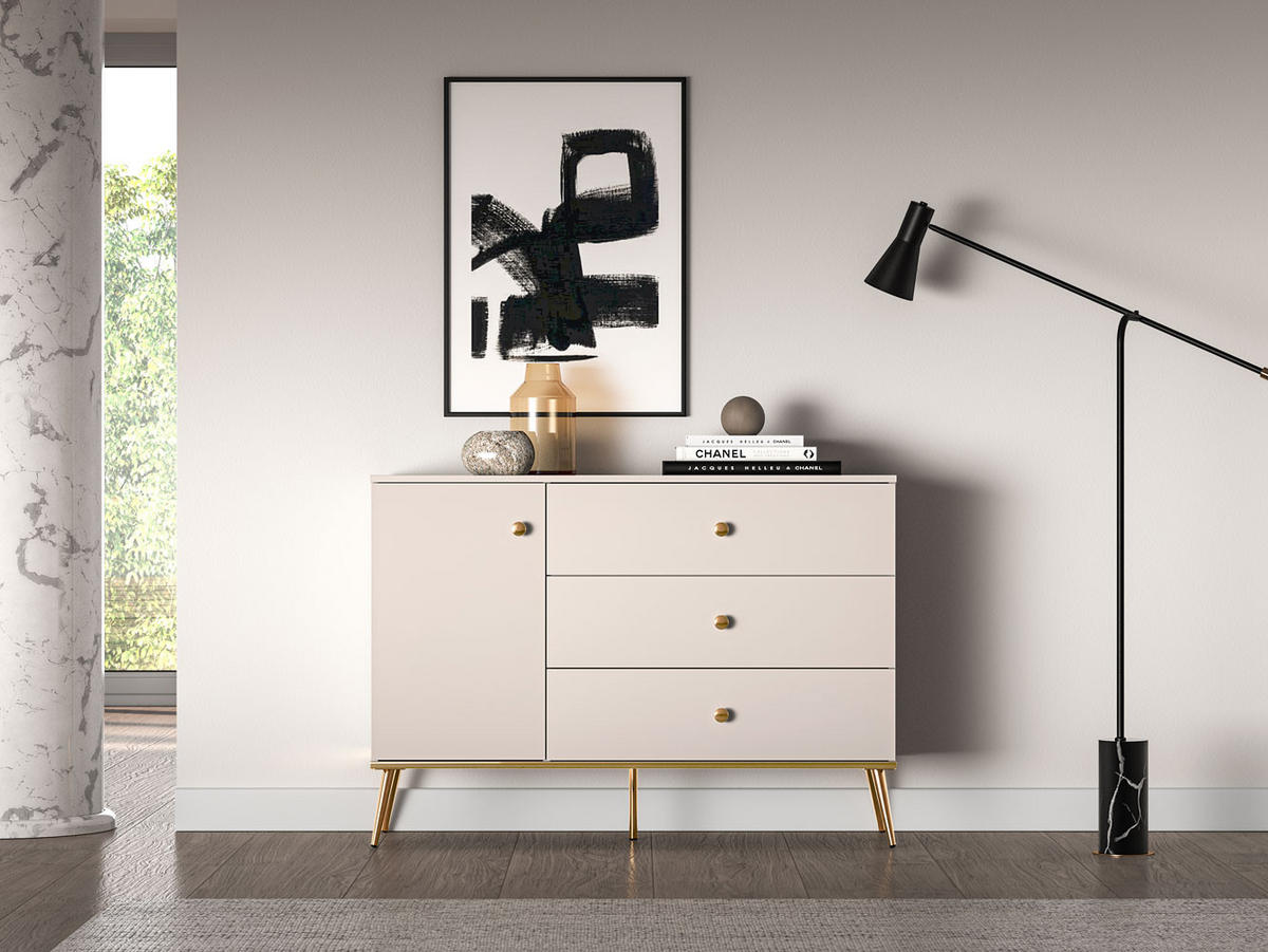KOMMODE Selgin Kaschmir / Gold 120 / 40 / 85cm - Kaschmir/Goldfarben, Holz/Holzwerkstoff (120/85/40cm) - Feldmann-Wohnen