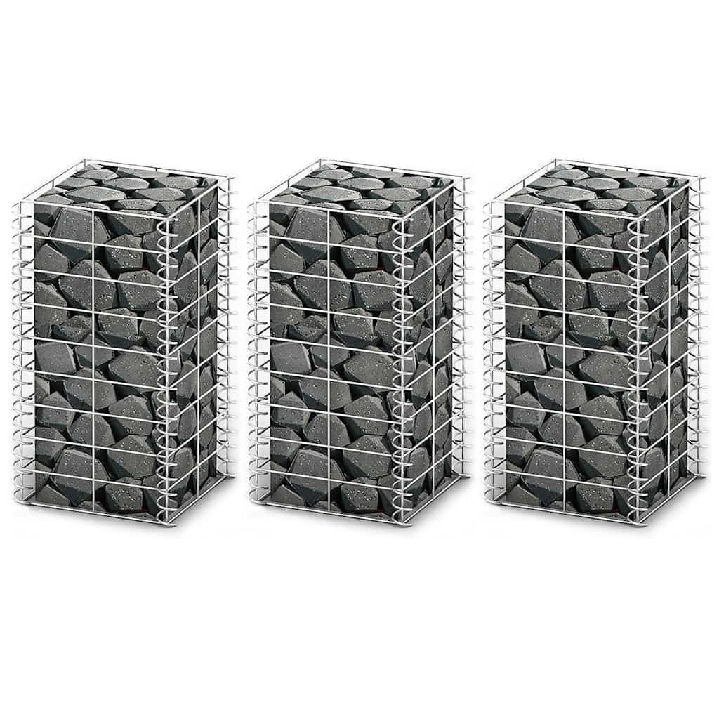 GABIONEN-SET 3-Tlg. Verzinkter Draht 25/25/50 Cm - Silberfarben, Metall (25/50cm) - vidaXL