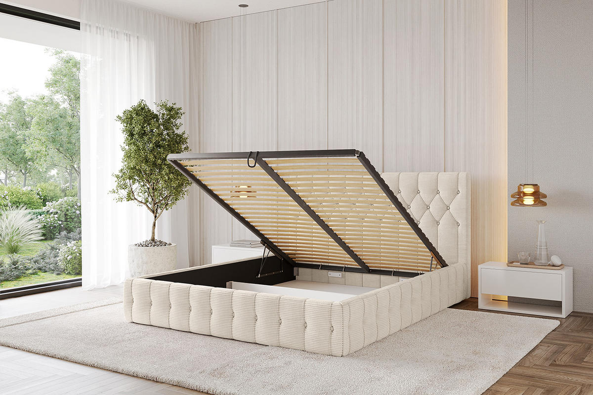 POLSTERBETT mit Bettkasten und Lattenrost, Boxbett ohne Matratze - LARO 120x200 Beige - Creme, Holzwerkstoff/Textil (120/200cm) - ALTDECOR