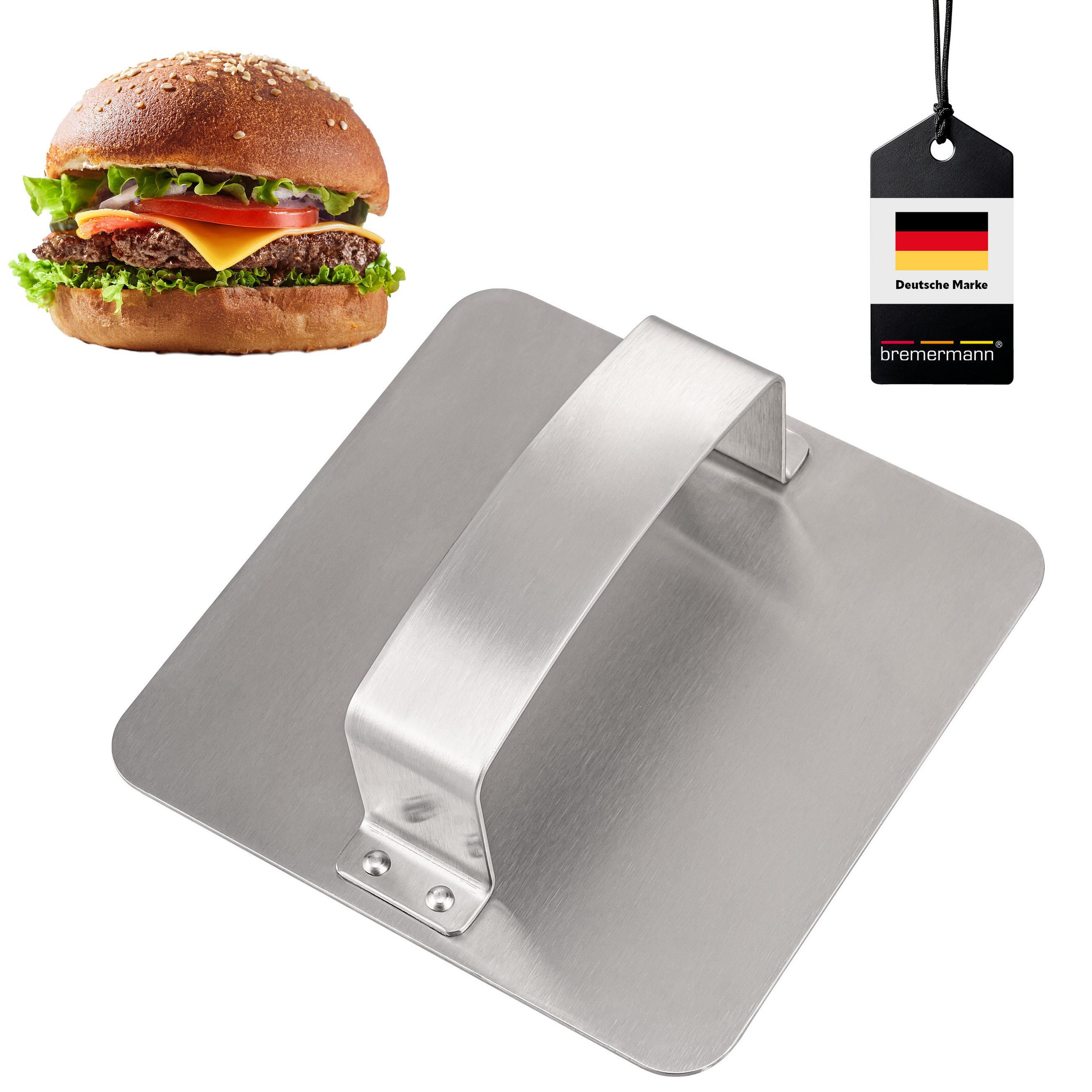 BURGERPRESSE, silber, Edelstahl - Edelstahlfarben, Metall (18/6/18cm) - bremermann