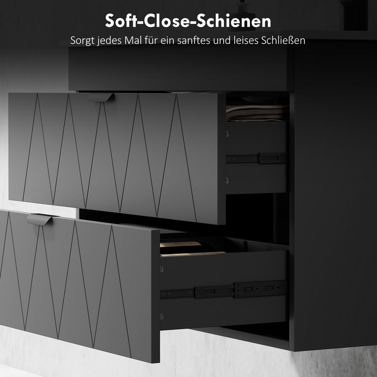 WASCHBECKENUNTERSCHRANK Hängend mit Keramikwaschbecken Schwarz - Schwarz, Holzwerkstoff/Metall (46/50/76cm) - HOMCOM