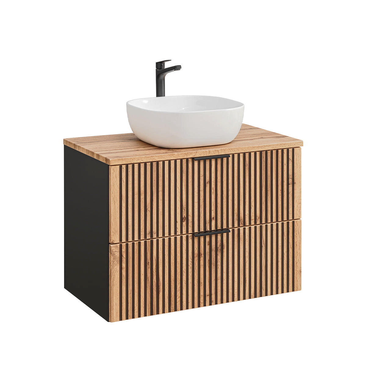 KOUPELNOVÝ NÁBYTEK 80.6cm Gaia 2er-Set Dubové dřevo a černá barva - černá, kompozitní dřevo (80.6/59/46cm) - Petits-meubles