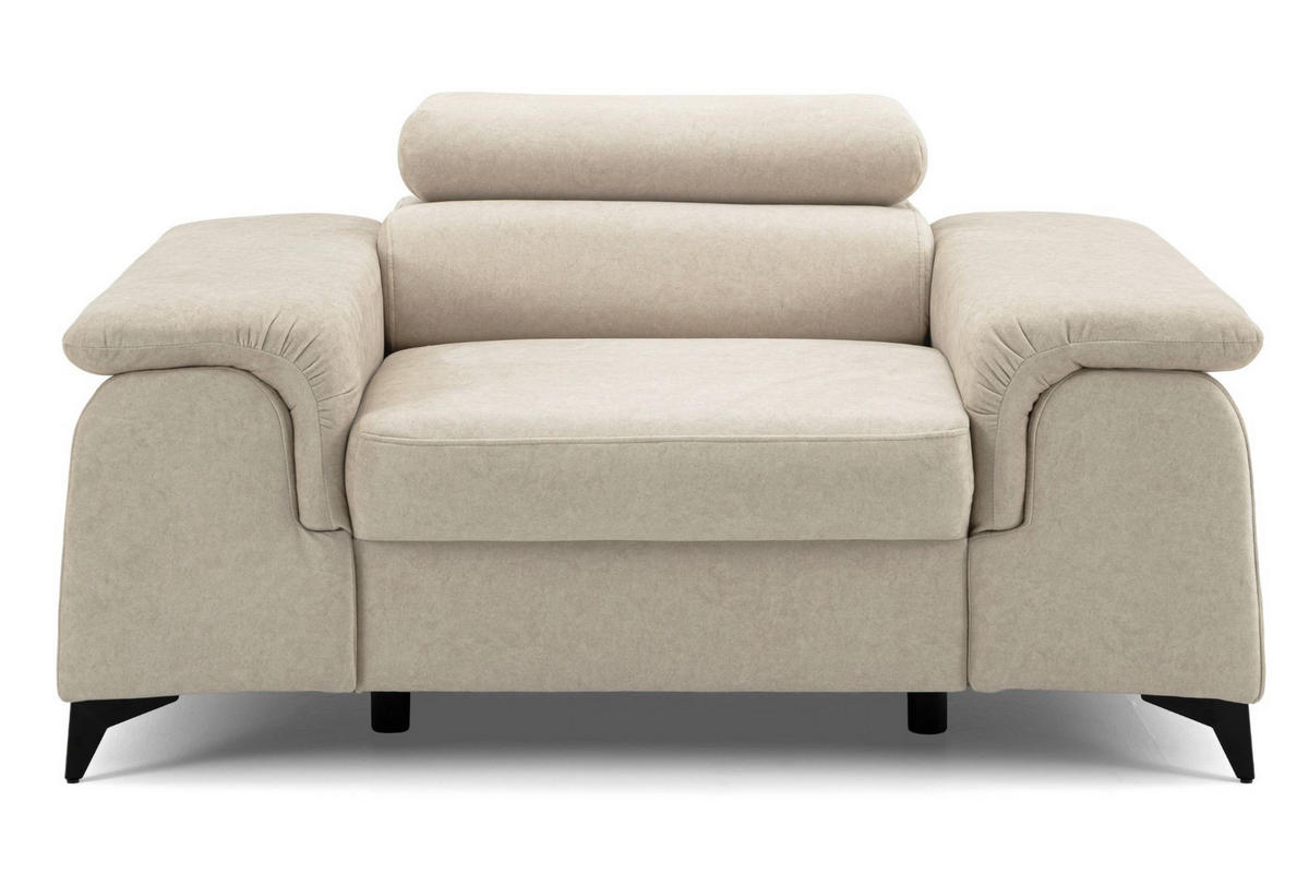 SESSEL PLAZA mit verstellbare Kopfstütze Velours Creme - Creme/Schwarz, Holz/Textil (130/95/100cm) - Muffo