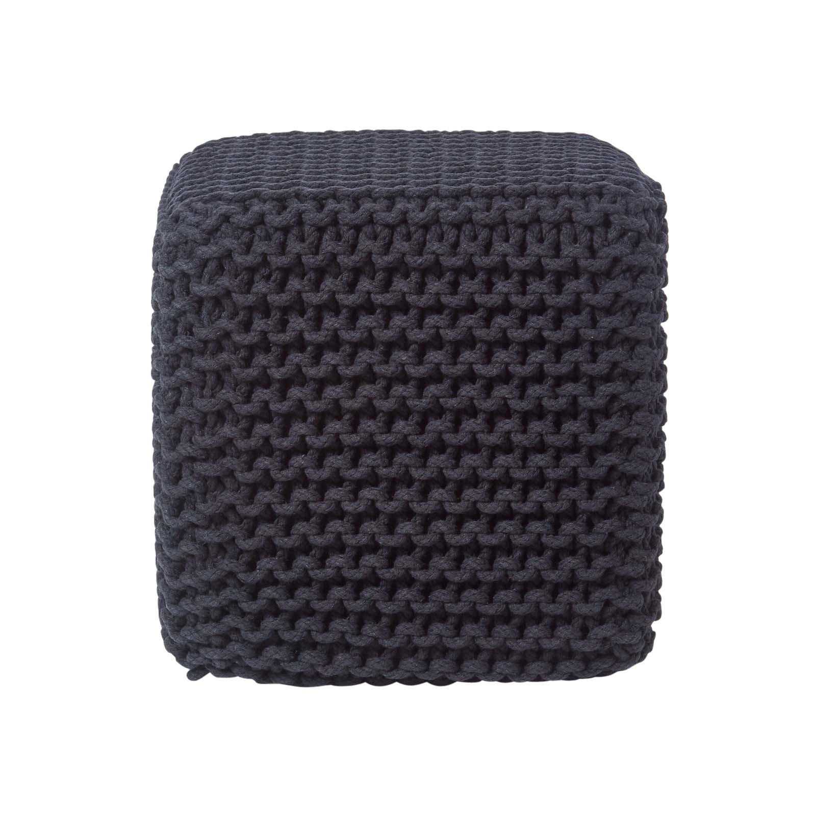 Homescapes Strick-Pouf Schwarz 35x35x35 cm