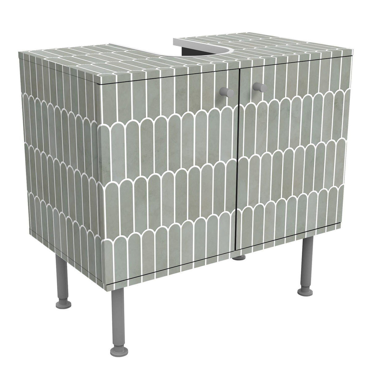 WASCHBECKENUNTERSCHRANK Fischschuppen Fliesen Eucalyptus 60/55/35 cm - Türkis, Holzwerkstoff (60/55/35cm) - Bilderwelten