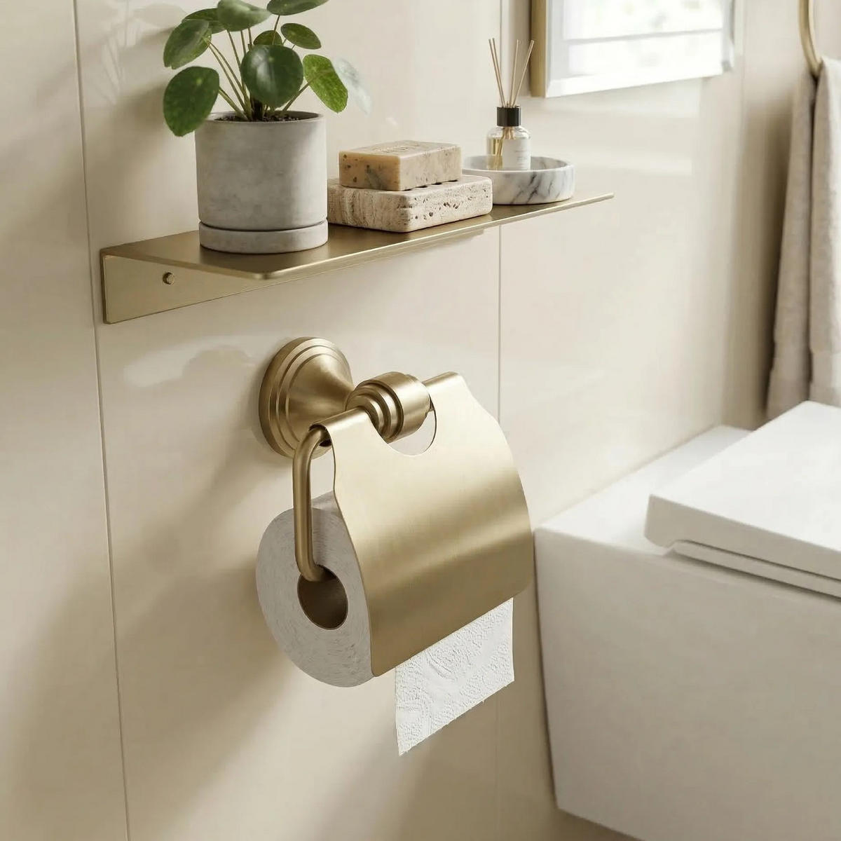 TOILETTENPAPIERHALTER Rea 1608 Aristo Brushed Gold - Goldfarben, Metall (11.5/12/8cm) - REA