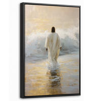 LEINWAND Bilder mit Rahmen - Gemälde - Welle - Jesus - Abstrakt - 40x60 - Goldfarben, Textil (40/60cm) - MuchoWow