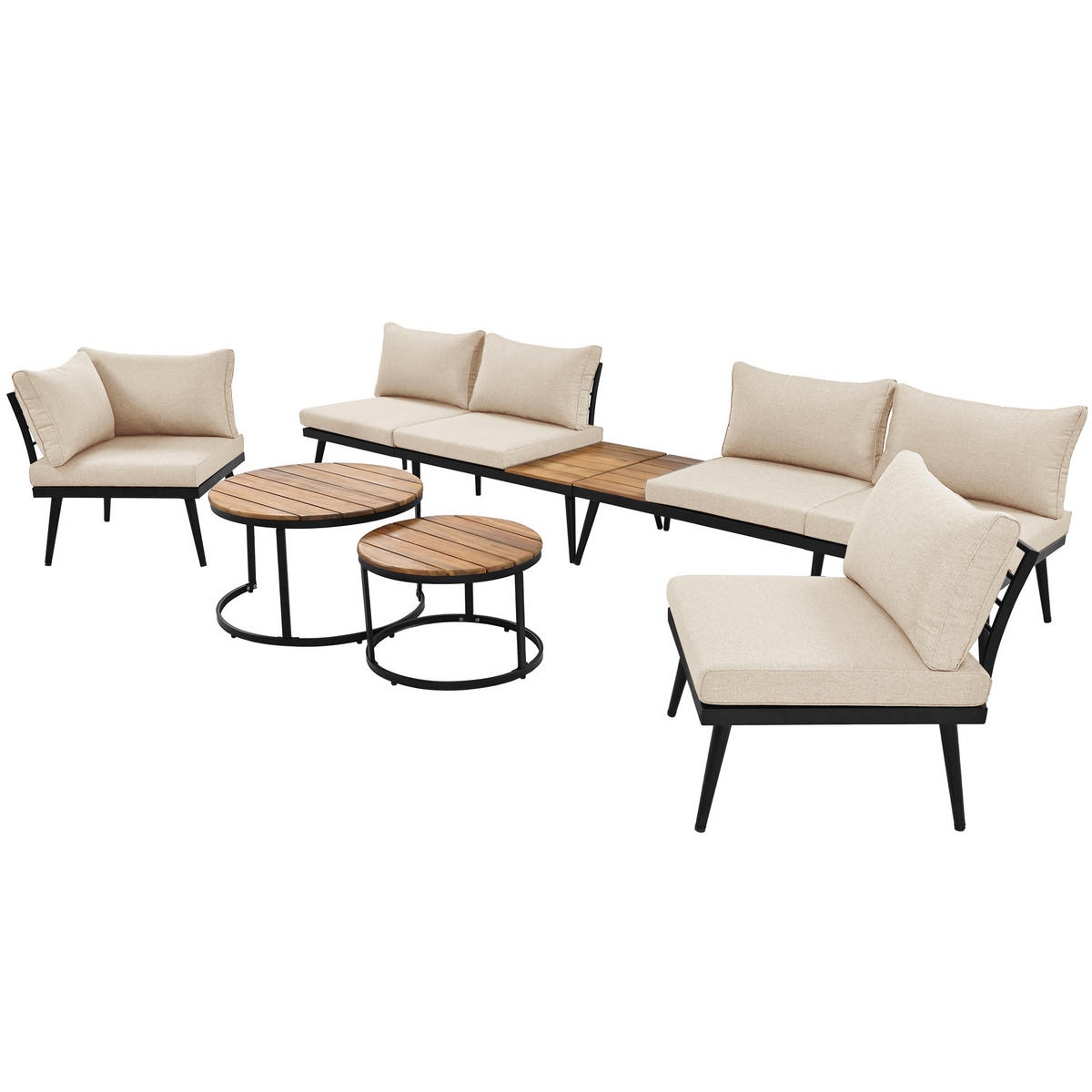 GARTENMÖBEL-SET 160/64/75 cm beige aus Eisen mit 2 Sofas 2 Sesseln und 2 Tischen - Beige, Metall - OKWISH