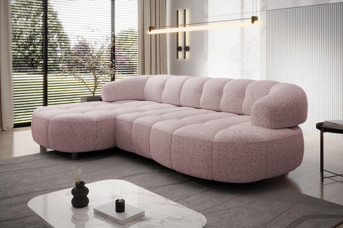ECKSOFA WESPER S - Eckcouch Mit Elektrischer Sitzverstellung, L-förmig, Freistehend, Relaxfunktion, 183x284x79cm Linke, Puderrosa - Hellrosa, Holz/Textil (113/284cm) - DomoHome