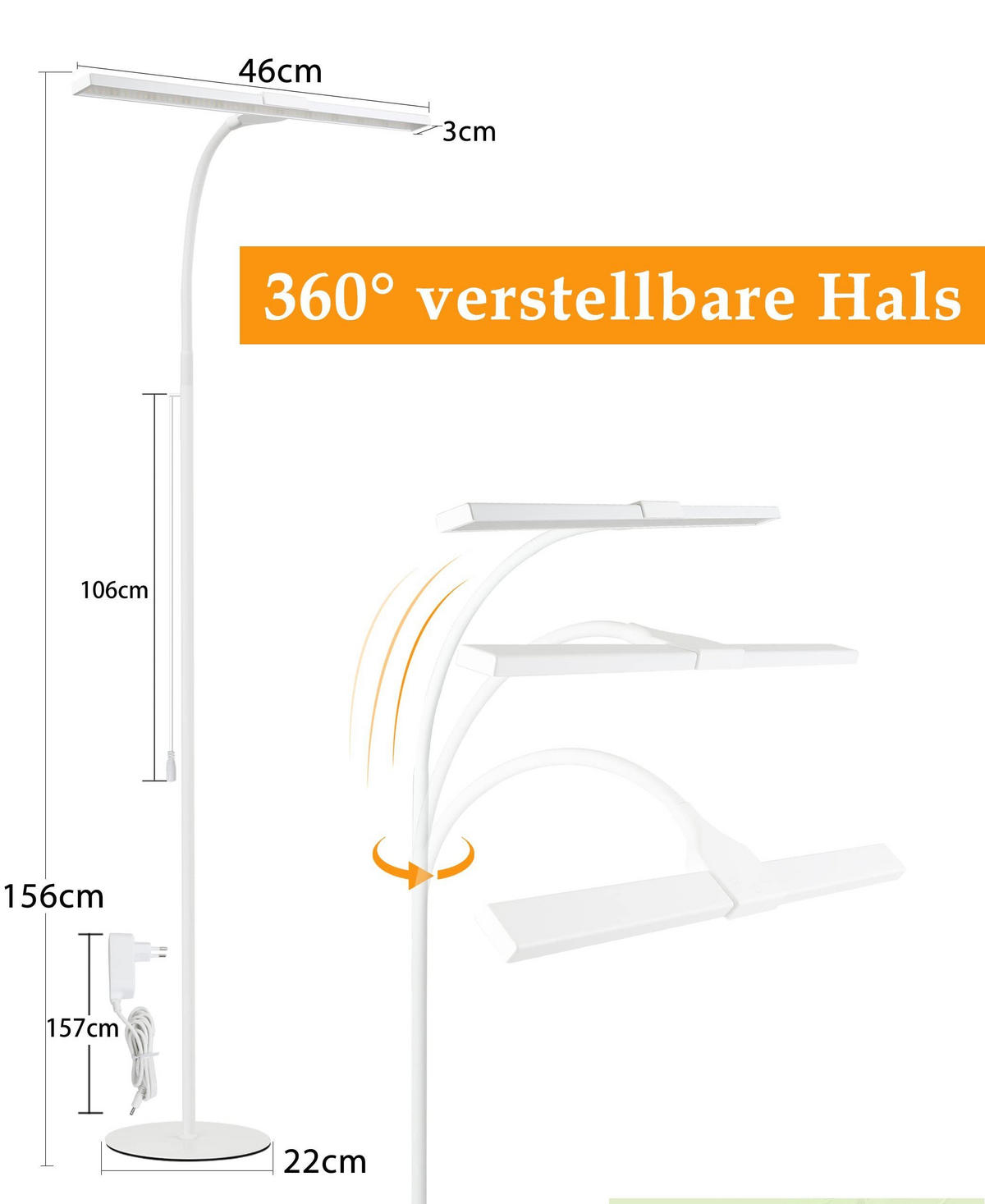 STEHLAMPE Lichtwin 26.0/22.0/156.0 cm - Weiß, Metall (156/26/22cm) - ZMH