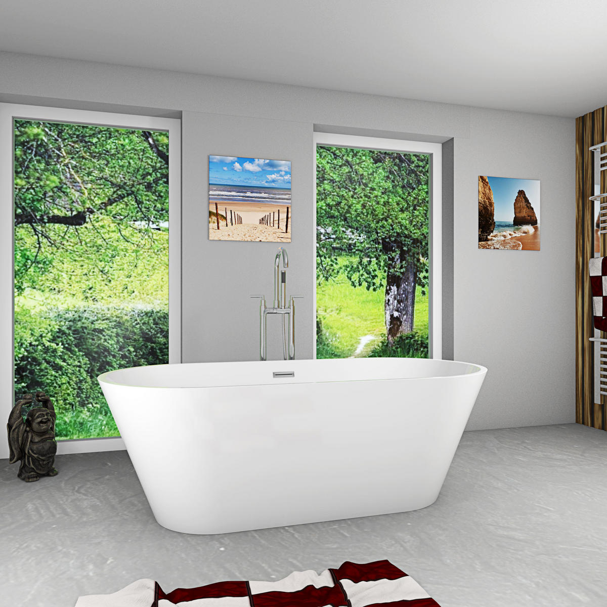 FREISTEHENDE Badewanne Wanne F01 170x80cm mit Armatur AF02 - Weiß, Glas/Kunststoff (80/58/170cm) - AcquaVapore by Sandra Jentho