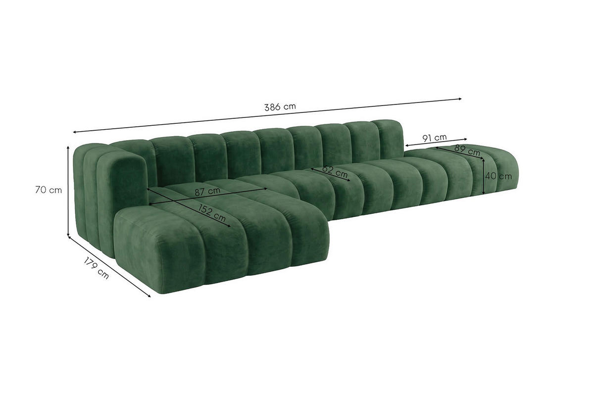 ECKSOFA Modulares In L-Form Mit Hocker, Velvet-Stoff Riviera, Grün, Links, GRAND - Grün, Holz (386/179cm) - Kaiser Möbel