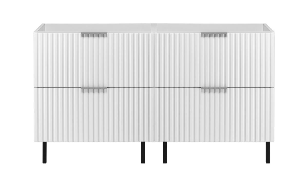 WASCHBECKUNTERSCHRANK, Weiß, 120 (2 x 60) x 77 x 46 cm, silberner Griff, schwarze Beine, ohne Arbeitsplatte - Silberfarben/Weiß, Holzwerkstoff (120/77/46cm) - 3XE LIVING