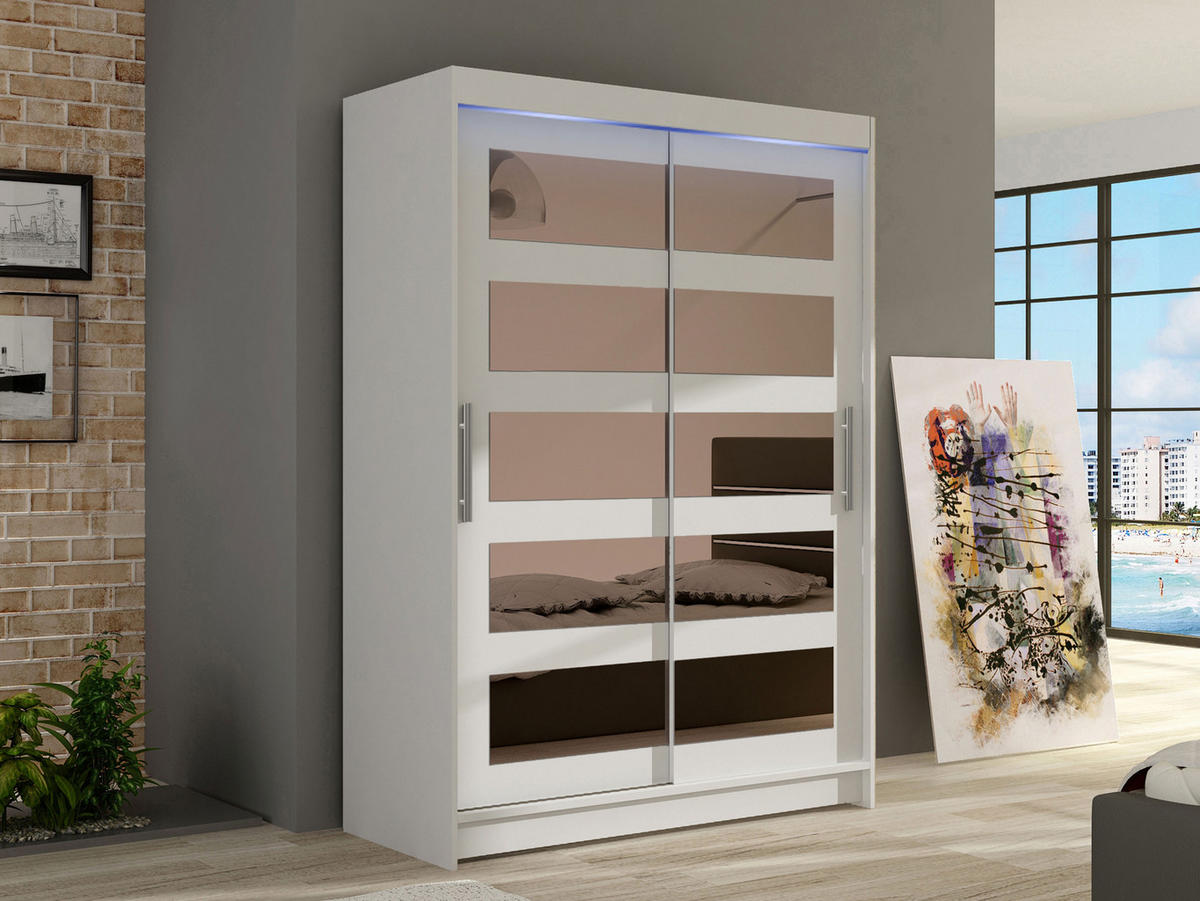 KLEIDERSCHRANK Miami IV, mit RGB LED Beleuchtung - Silberfarben/Weiß, Holzwerkstoff/Kunststoff (120/200/58cm) - MIRJAN24