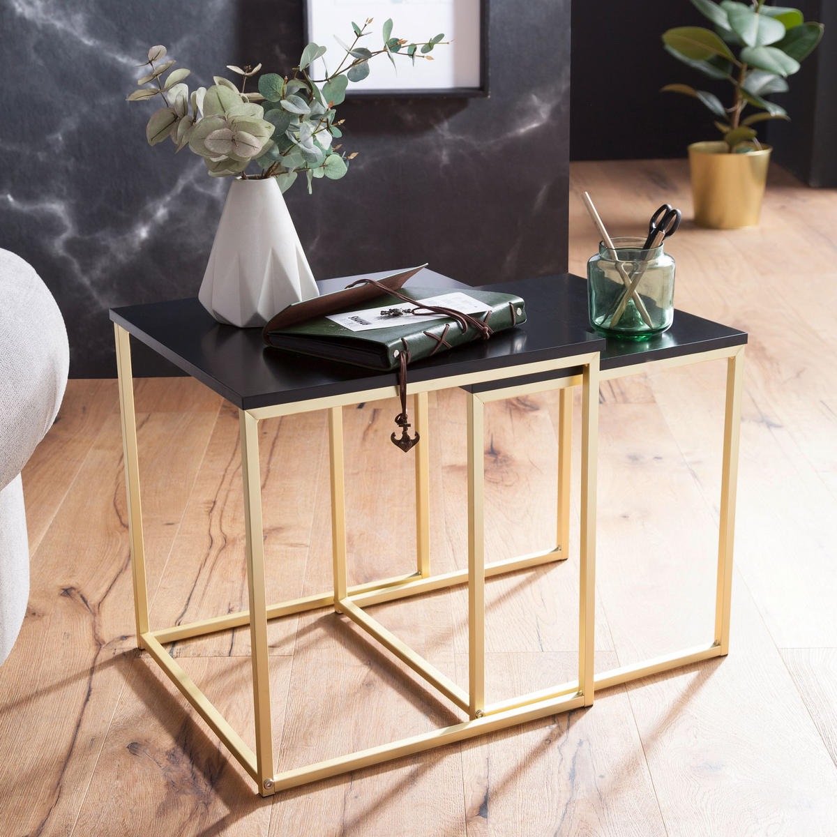 COUCHTISCH 2er Set Metallgestell Glas MDF-Platte TRONTO, Gold 40x40x42 cm - Goldfarben, Holz/Metall (40/40/42cm) - KADIMA DESIGN