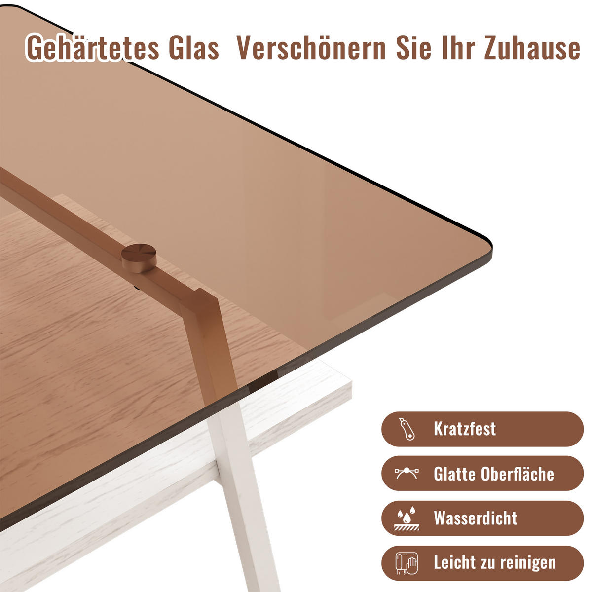 COUCHTISCH DE-37413 rechteckig mit Glasplatte Weiß - Weiß, Holzwerkstoff (98/58/42.5cm) - ComfortXL