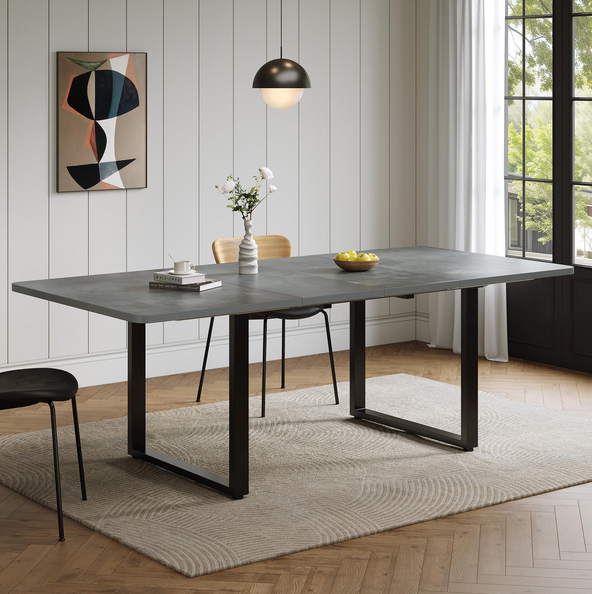 AUSZIEHTISCH 140-220/80 cm in Grau mit Metallgestell für 6 bis 10 Personen - Grau, Holzwerkstoff (220/90/75cm) - BEAOK
