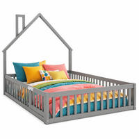 KINDERBETT 140/190 cm in Grau mit Sicherheitsgitter und Lattenrost aus Kiefernholz in Schornsteinform - Grau, Holzwerkstoff (140/190cm) - STILVORA