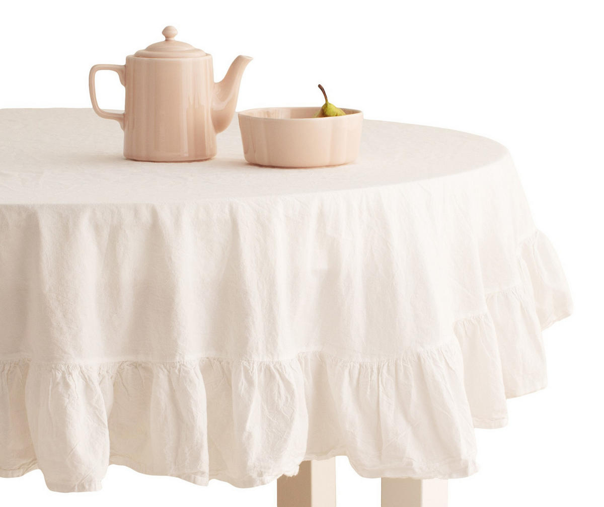 TISCHDECKE Falbines - Weiß, Textil (160cm) - home&you