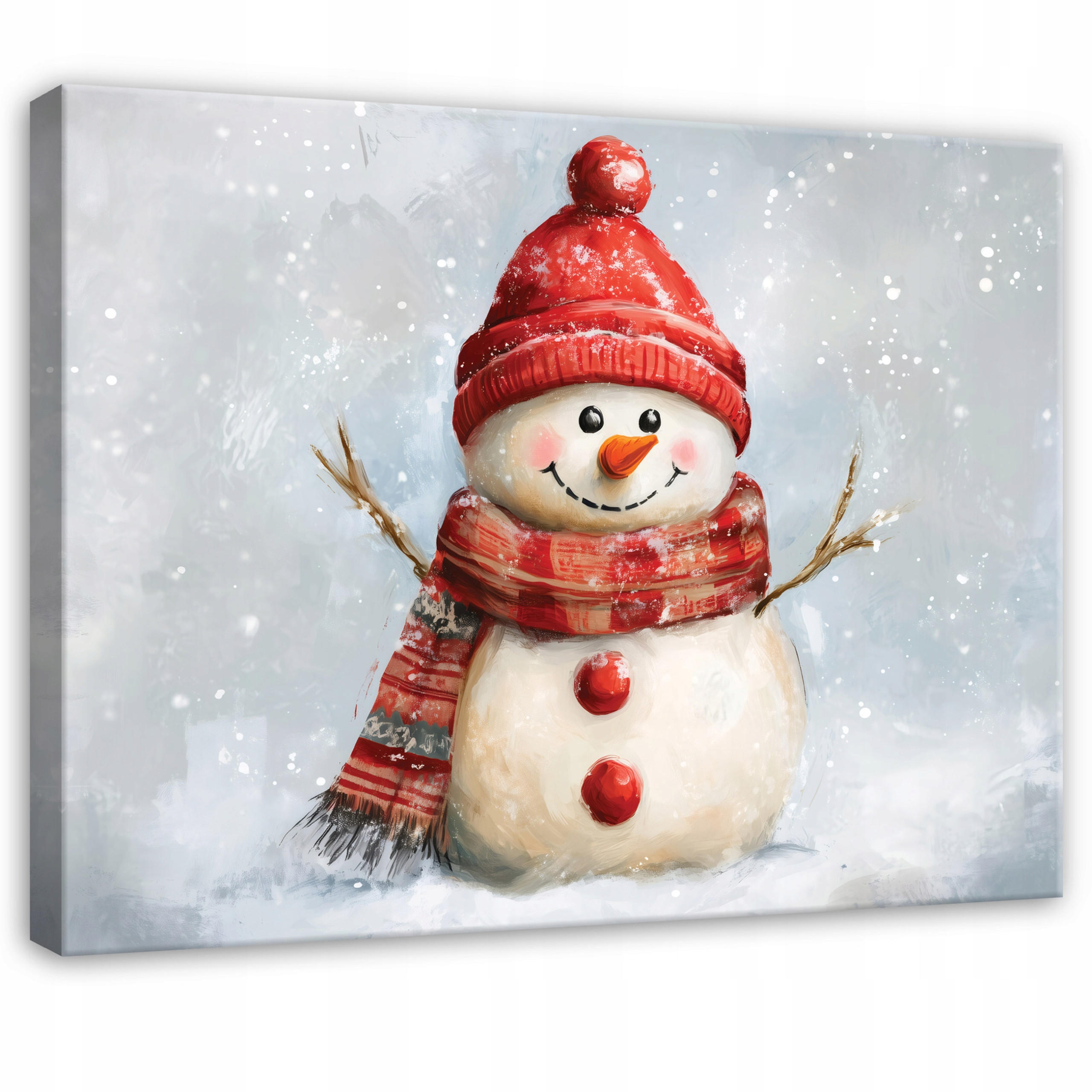 LEINWANDBILD Schneemann Schnee Rot 60x40 cm - Multicolor, Holzwerkstoff (60/40cm) - Wallarena