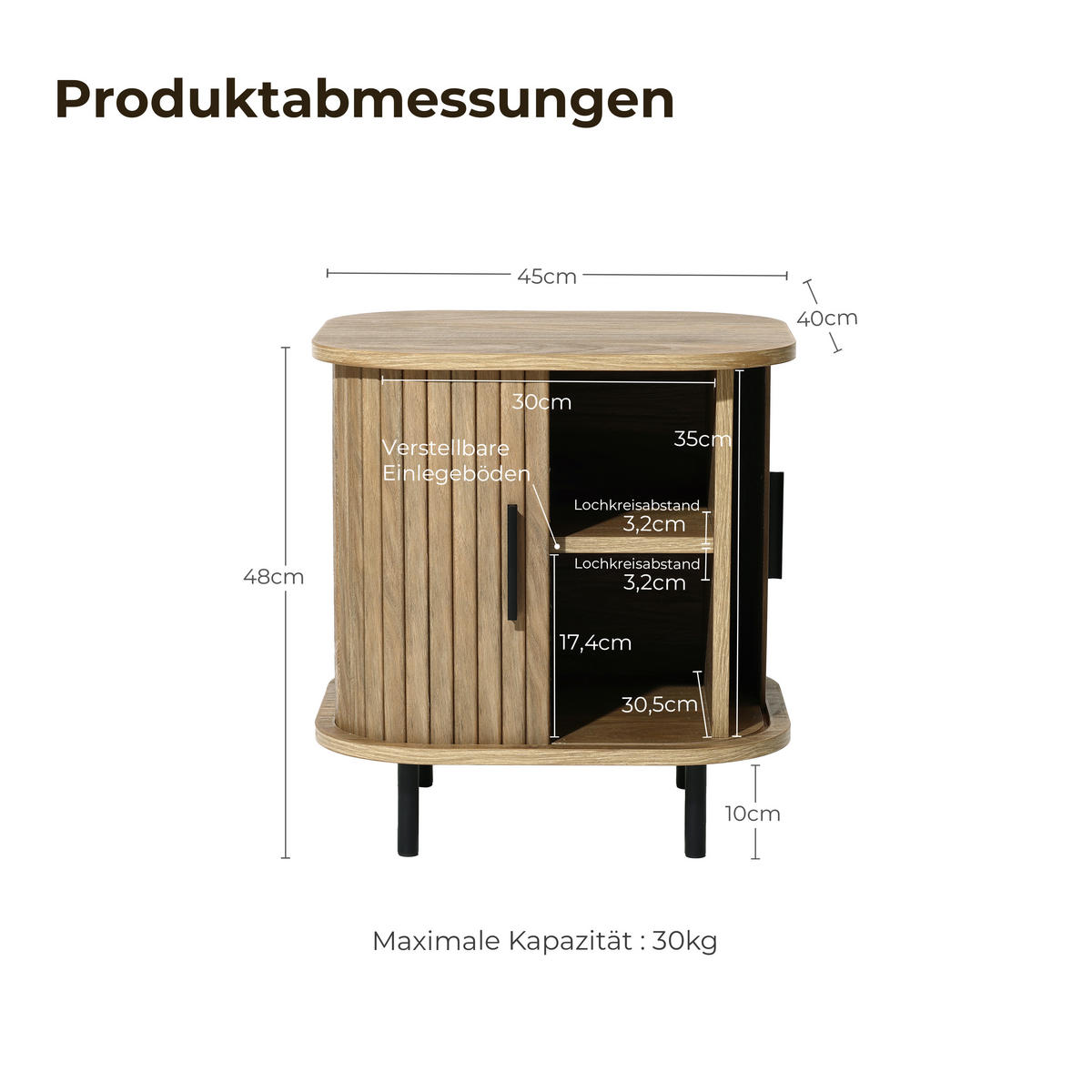 NACHTTISCH Mid-Century mit Rolltür, Holz | B45 x T40 x H48 cm - Braun, Holzwerkstoff (45/48/40cm) - Hometopia