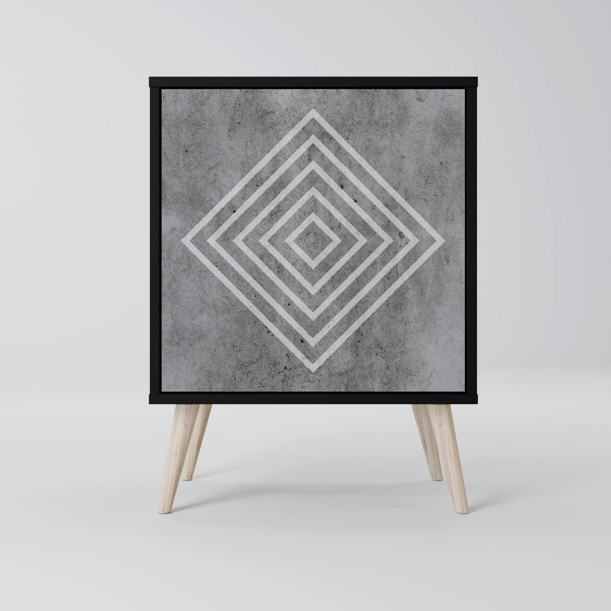 SIDEBOARD POLYGONAL ARTISTRY, Schwarz, 57,5x42x67,5 cm, Schwarze Metall-Rahmenfüße - Multicolor/Schwarz, Holzwerkstoff/Metall (57.5/67.5/42cm) - SpaceRebels