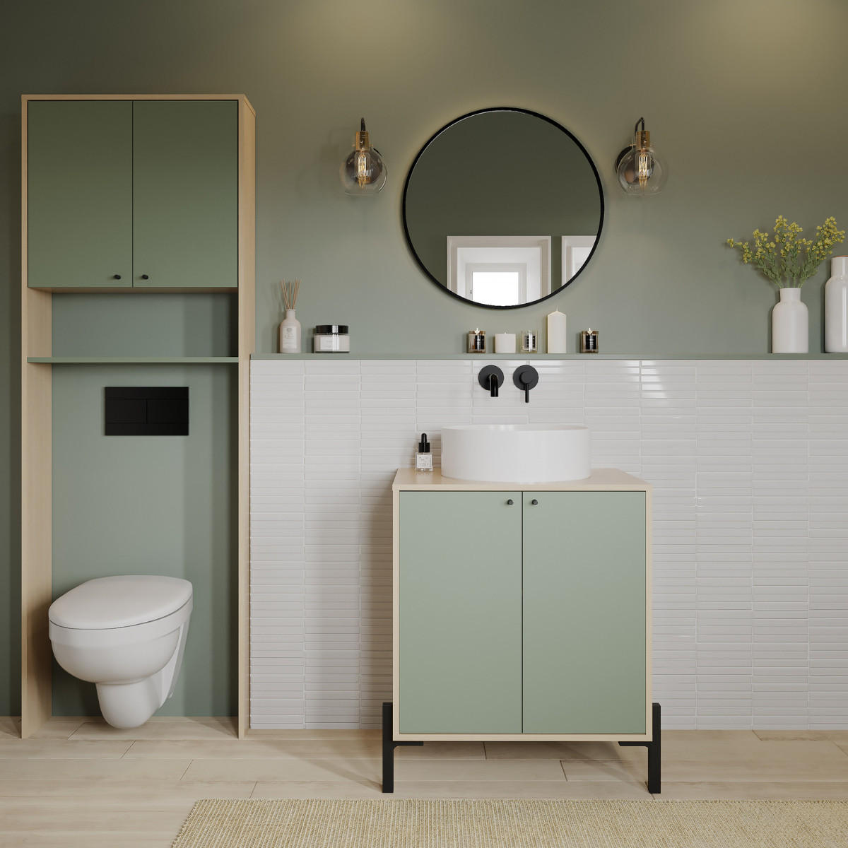 WASCHTISCHUNTERSCHRANK 2 Türen - Elisa - 69/50/77 cm - Waldgrün, Holzwerkstoff (49.8/77.5/71.5cm) - Calicosy