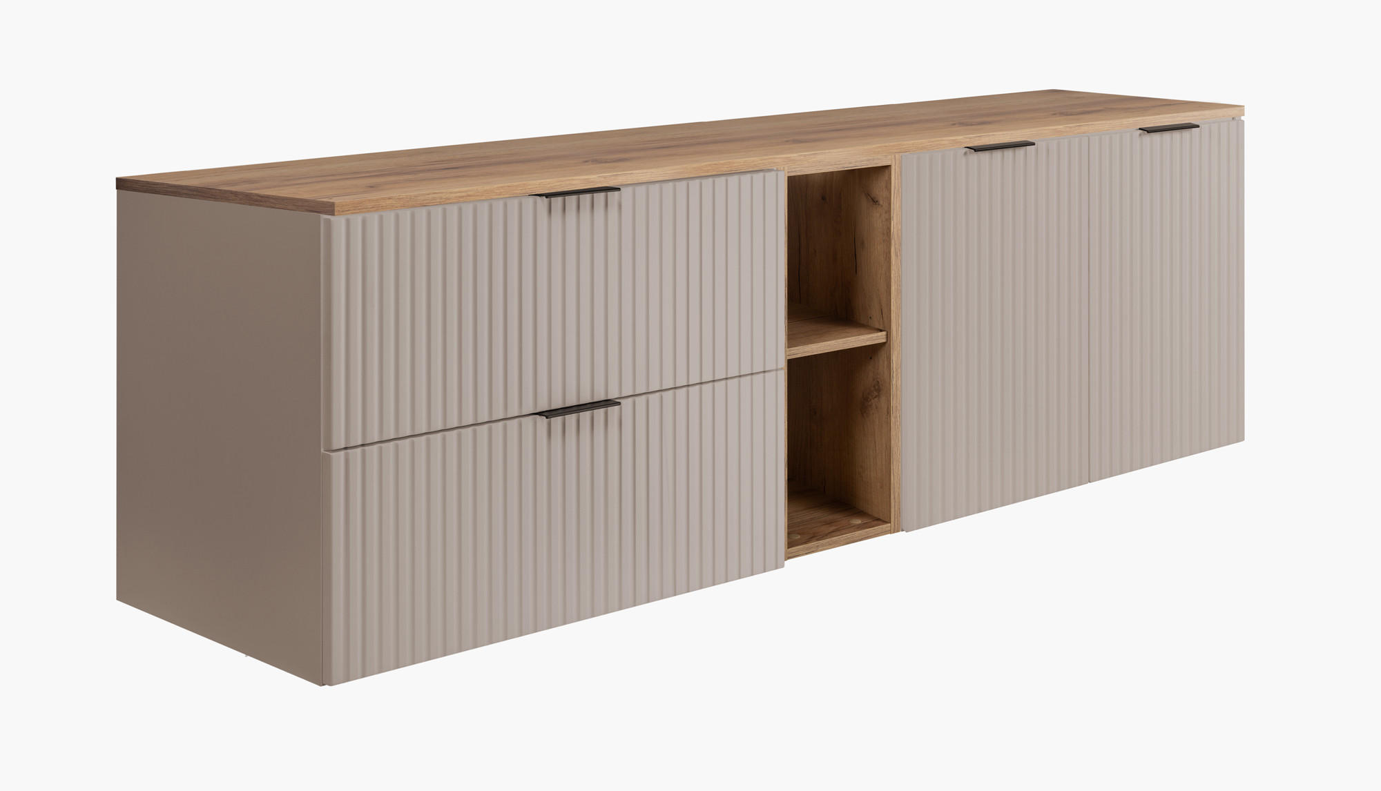 BADEZIMMER-SET, 57×46×180 cm, Eiche Craft / Cashmere, schwarzer Griff - Beige, Holzwerkstoff (180/57/46cm) - 3XE LIVING