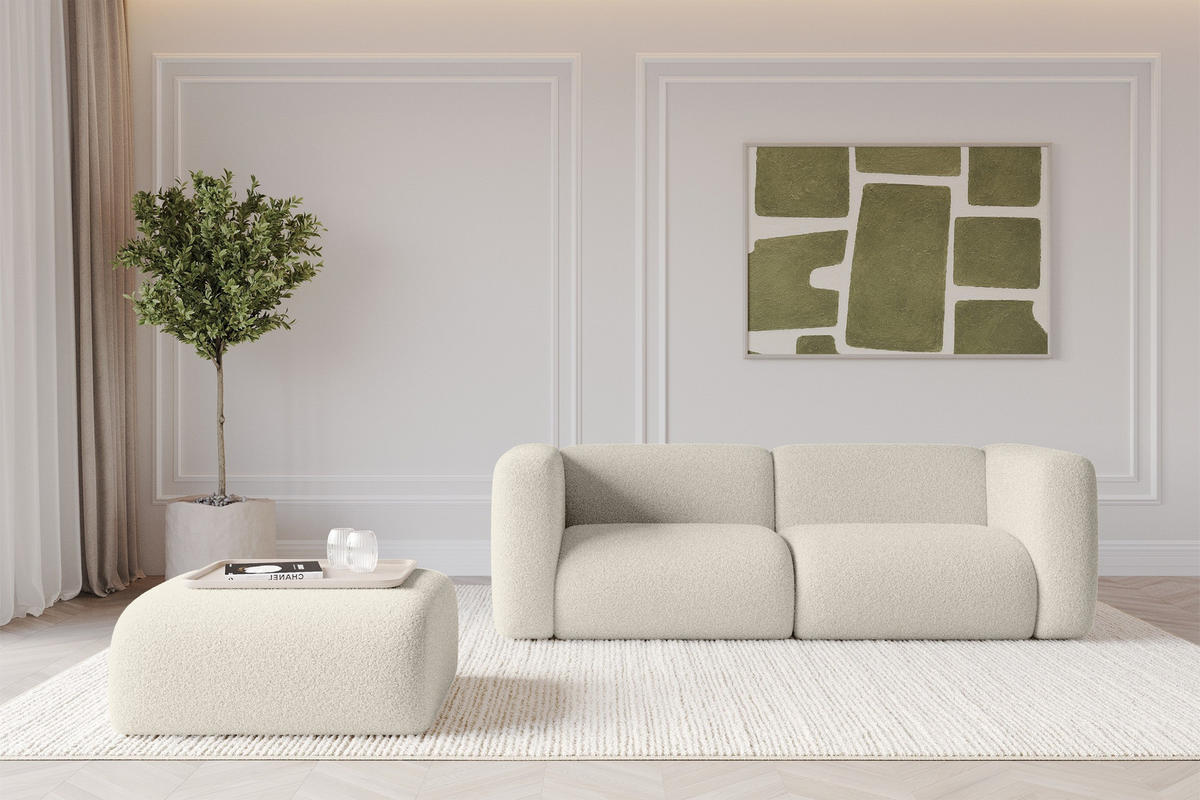 POUF MIRA-PUF 91x89x40 Beige cm Bouclé Modular Sitzhocker - Kaschmir/Beige, Holzwerkstoff/Kunststoff (91/40/89cm) - ALTDECOR