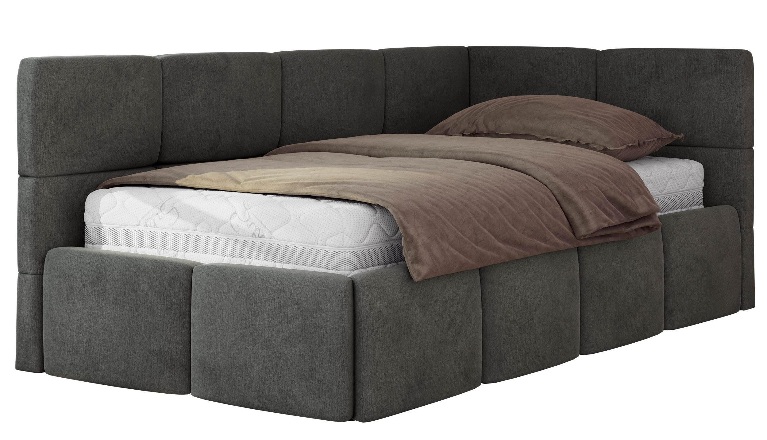 JUGENDBETT ARVO 90/200 - Dunkelgrau Velvet - Multipocket-Matratze - Rechts Seite - Dunkelgrau, Textil (90/200cm) - MKS