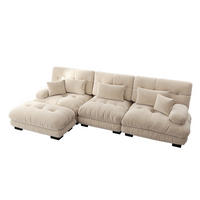 ECKSOFA in Hellbraun aus Chenille mit Ottomane, modular und besonders bequem - Cappuccino, Textil (145/313cm) - Flora Grace