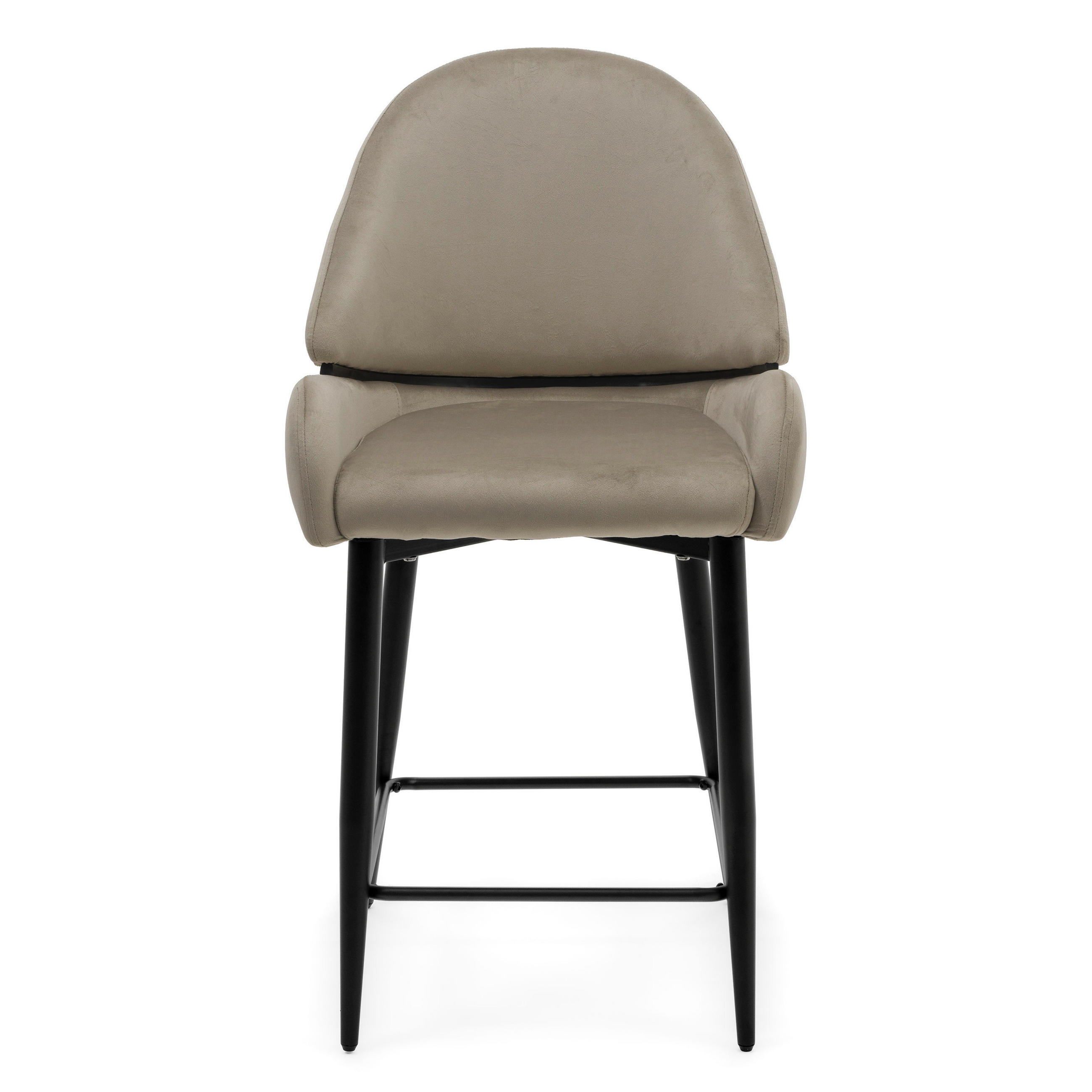 BARHOCKER BERGAMO gepolsterter mit Steppung - dunkelbeige - Samt Velour - Beige/Schwarz, Textil/Metall (56/106/61cm) - NEW HOME