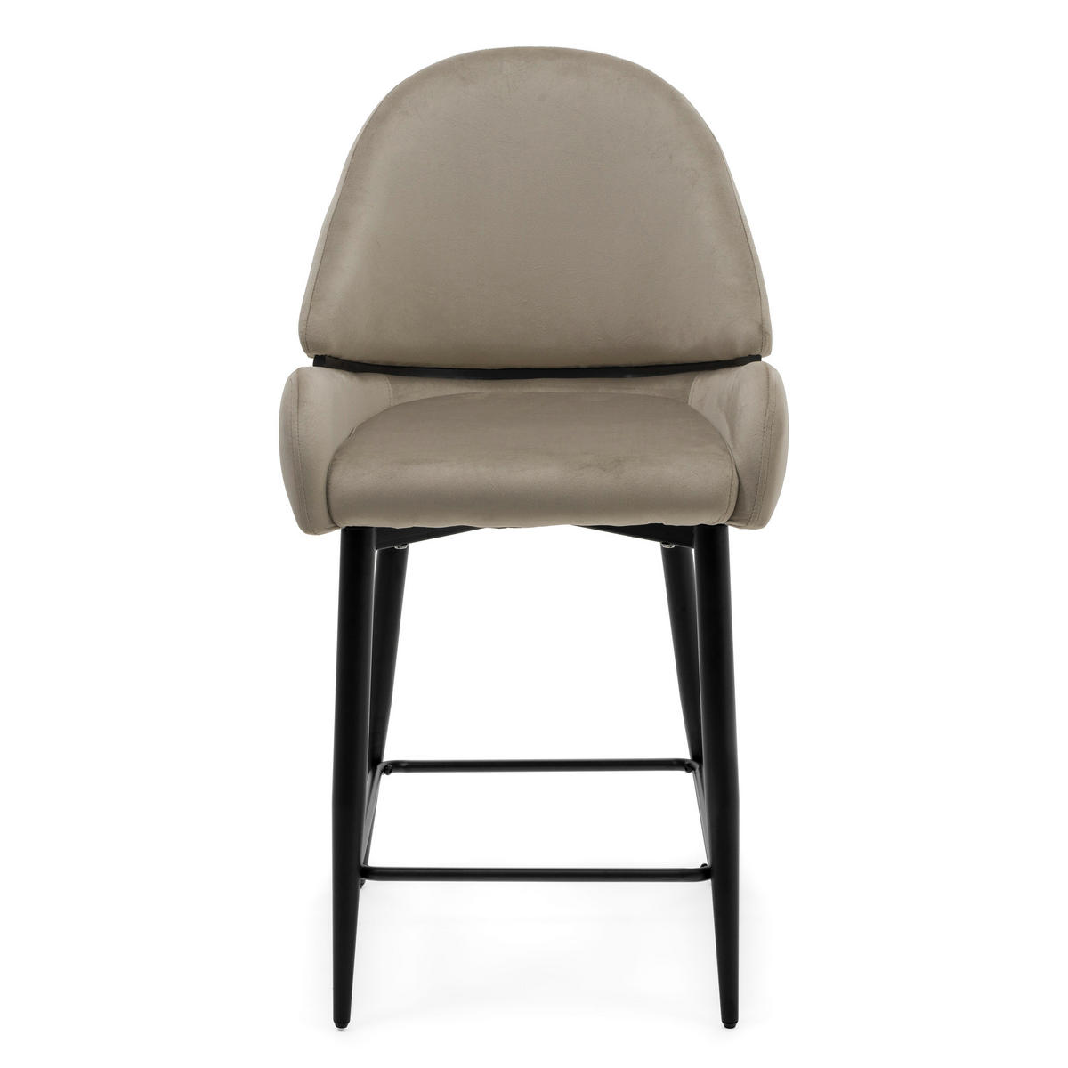 BARHOCKER BERGAMO gepolsterter mit Steppung - dunkelbeige - Samt Velour - Beige/Schwarz, Textil/Metall (56/106/61cm) - NEW HOME