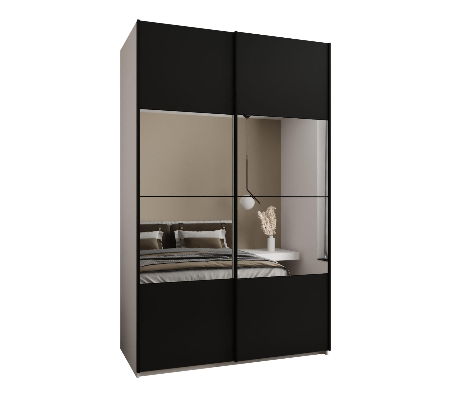 Abiks Möbel Schwebetürenschrank Weiß, Schwarz, Schwarz 160x245x64 cm