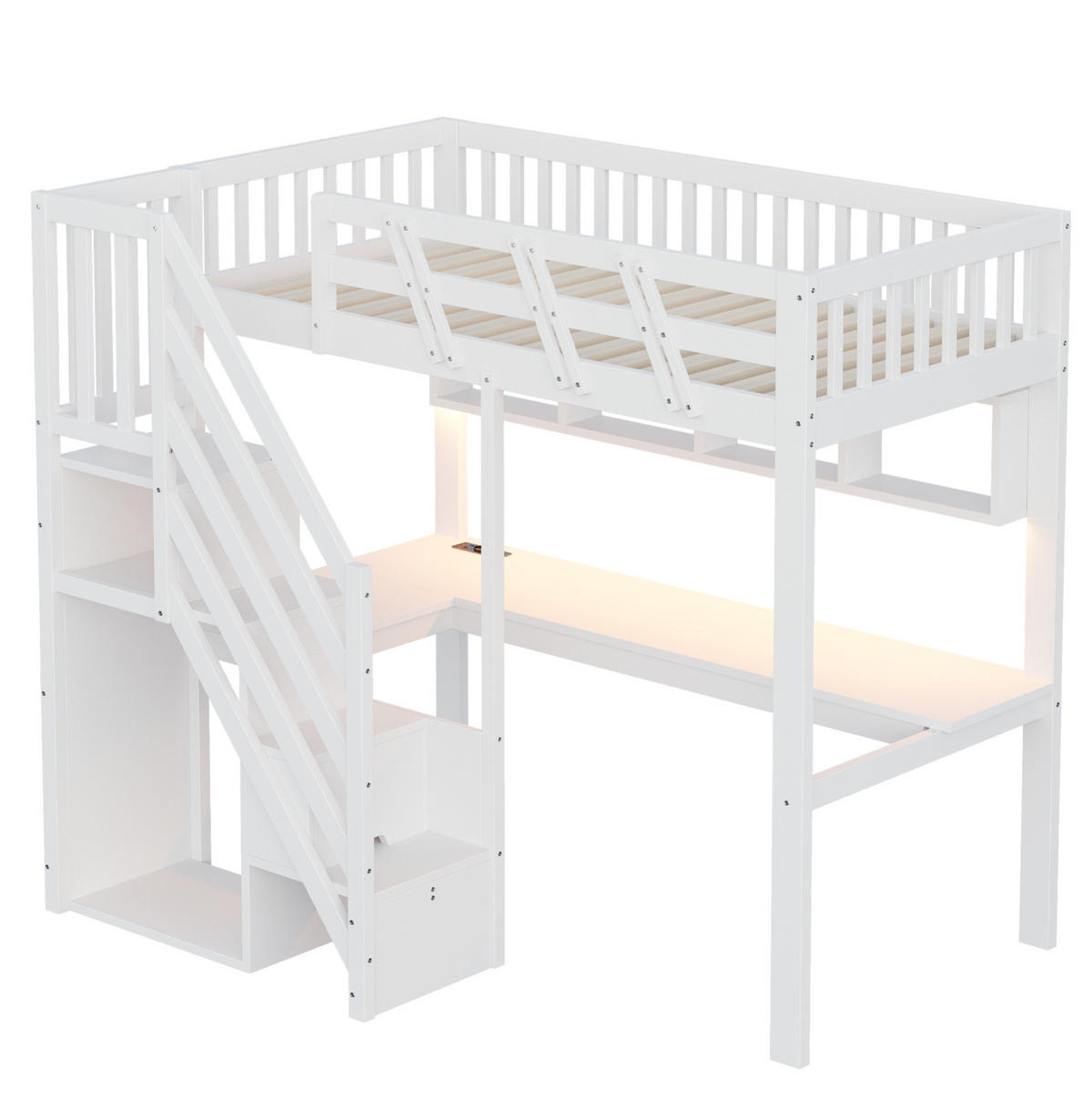 HOCHBETT 140/200 cm weiß aus Holz mit Schreibtisch und Stauraum - Weiß, Holzwerkstoff (90/200cm) - OKWISH