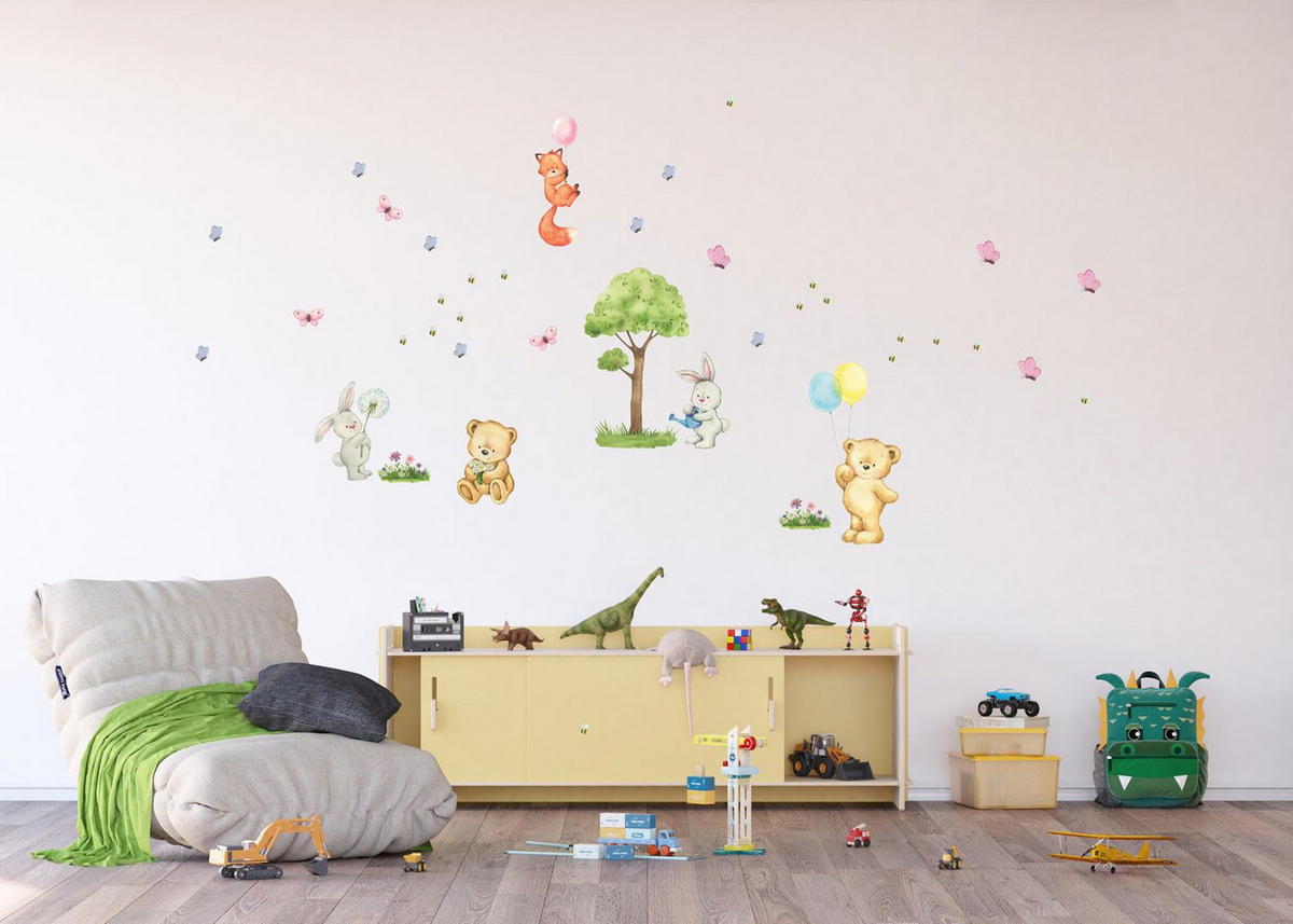 WANDTATTOO Wald mit Waldtieren 85 x 65 cm - Multicolor, Papier (85/65/65cm) - Sanders & Sanders