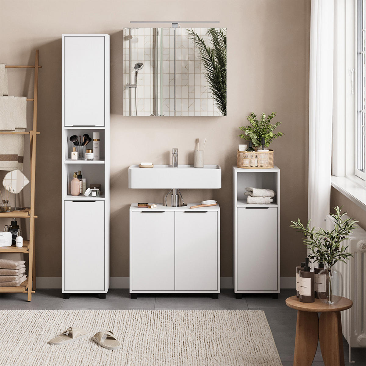 BADMÖBEL-SET Alina Weiß 4 Teile - Weiß, Holzwerkstoff (60/60/30cm) - Vicco