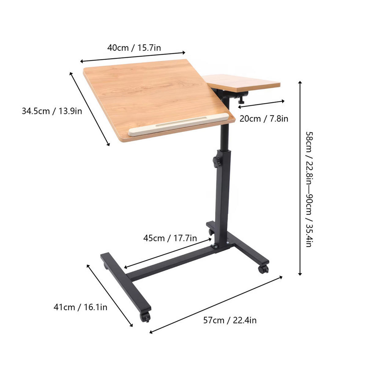 SCHREIBTISCH 57/41/58cm, Drehbar Laptop-Rolltisch - Naturfarben, Metall (41/57/58cm) - Kaket