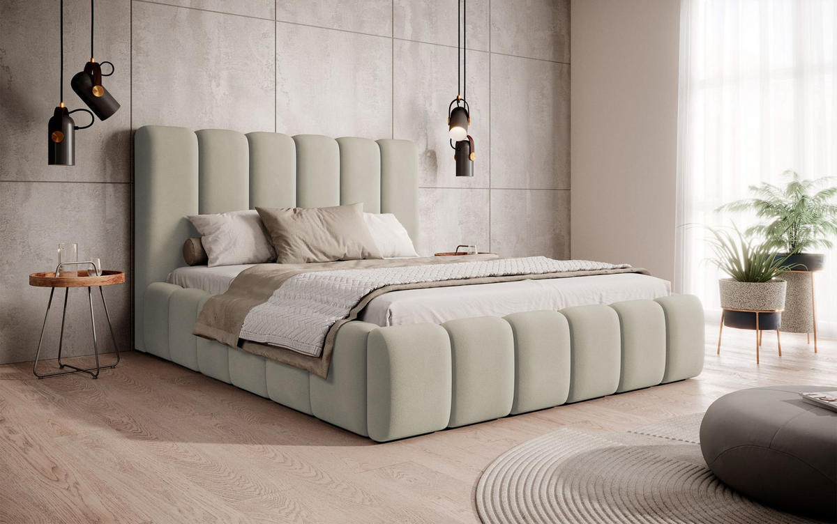 POLSTERBETT Biscottino Greige mit Samtbezug 180x200 cm - Taupe/Silberfarben, Textil (180/200cm) - Selsey